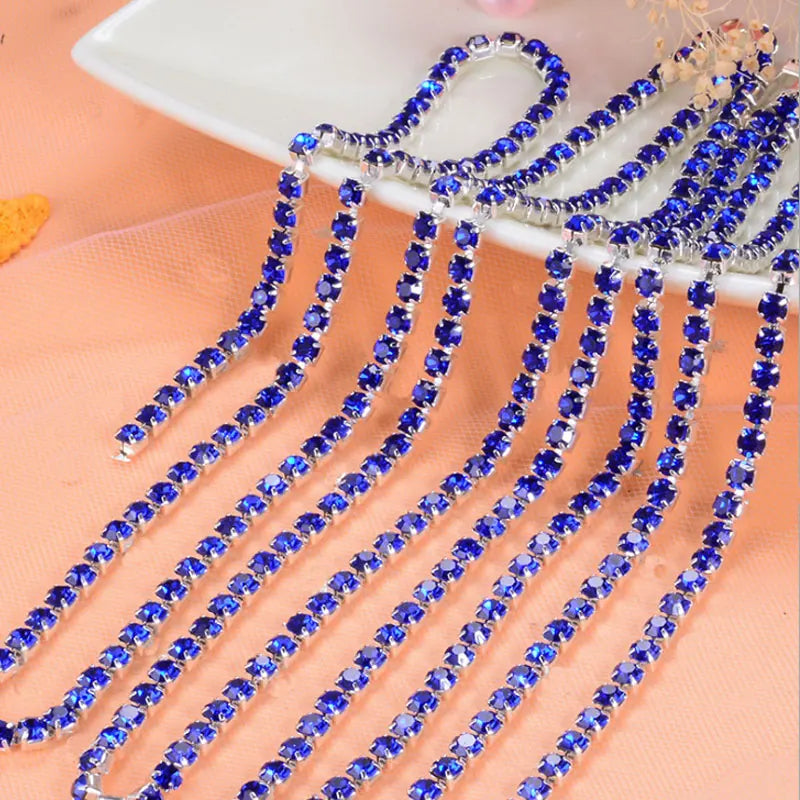 5 Yards/Roll Silver Base Dense Claw Glass Colorful Sew On Rhinestones Cup Chain Rhinestones Trim For Beauty Accessories Y2959