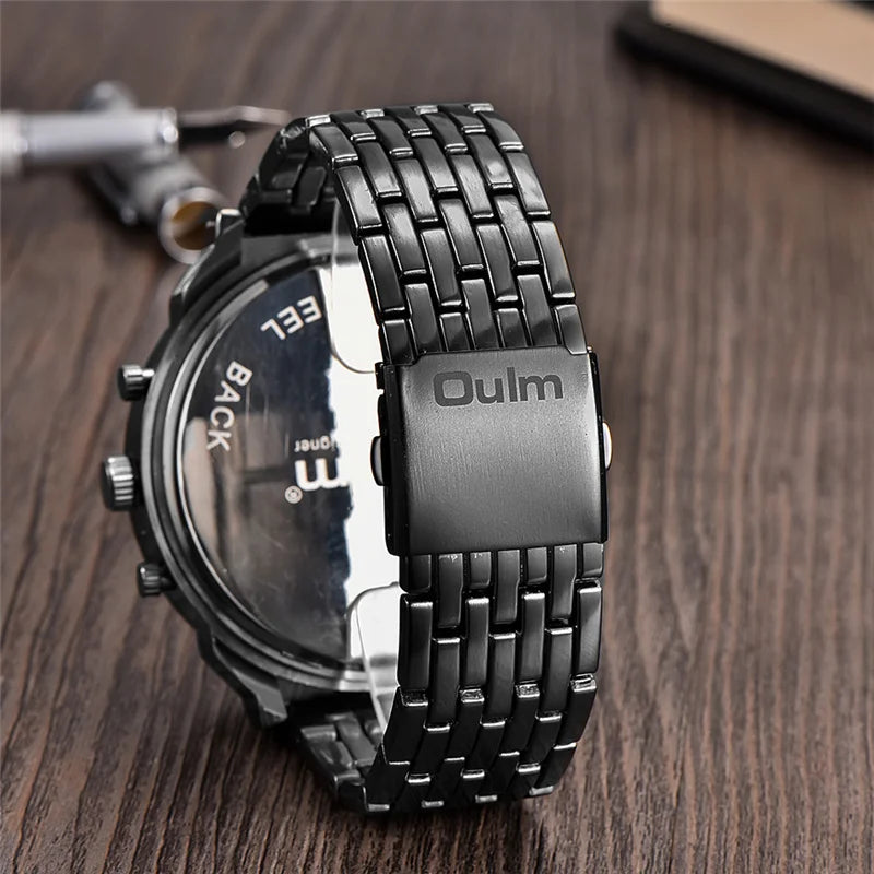 Oulm Huge Two Time Zone Men's Watches Top Luxury Brand Male Quartz Big Size Watch Individuality Large Men Military Wristwatch