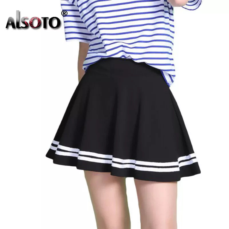 Fashion Summer Style Women Skirt Solid Color Sexy High Waist Midi Pleated Skirts Black School Korean Version Mini A-line Saia