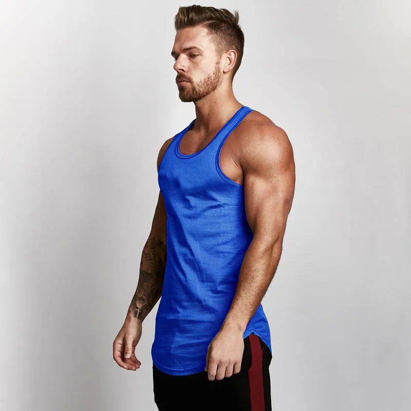 Bodybuilding Tank Tops Men Mesh Sports Tanktops Muscle Vest Fitness Sleeveless Tops Tees Slim Fit Singlets