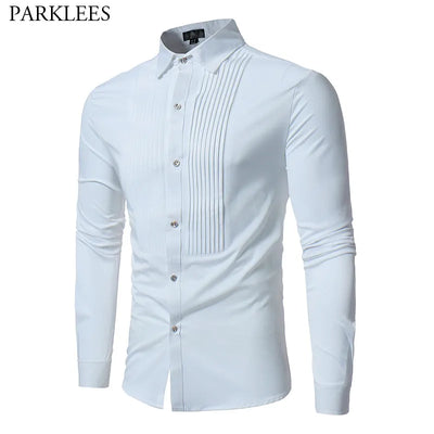 Solid Color Men Shirt Tuxedo Shirts Bridegroom Wedding Shirts Long Sleeve Slim Fit Casual Mens Dress Shirts Camisa Masculina XL