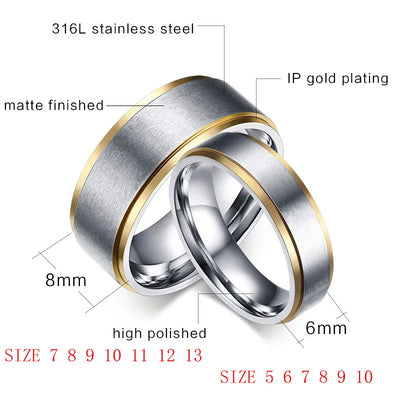 Vnox Elegant Customize Couple Rings for Women Men 6mm/8mm Wedding Bands Jewelry Stainless Steel Lovers Gift