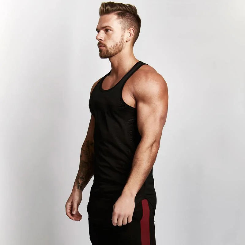 Bodybuilding Tank Tops Men Mesh Sports Tanktops Muscle Vest Fitness Sleeveless Tops Tees Slim Fit Singlets