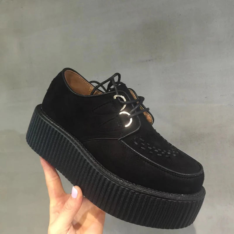 Black Harajuku Shoes Classic Lace UP High Platform Creepers Fashion Harajuku Punk Shoes Women's Casual Shoes Platform Shoes