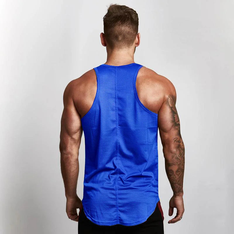 Bodybuilding Tank Tops Men Mesh Sports Tanktops Muscle Vest Fitness Sleeveless Tops Tees Slim Fit Singlets