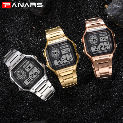 PANARS Business Men Watches Waterproof Watch Stainless Steel Digital Wristwatch Clock Relogio Masculino Erkek Kol Saati