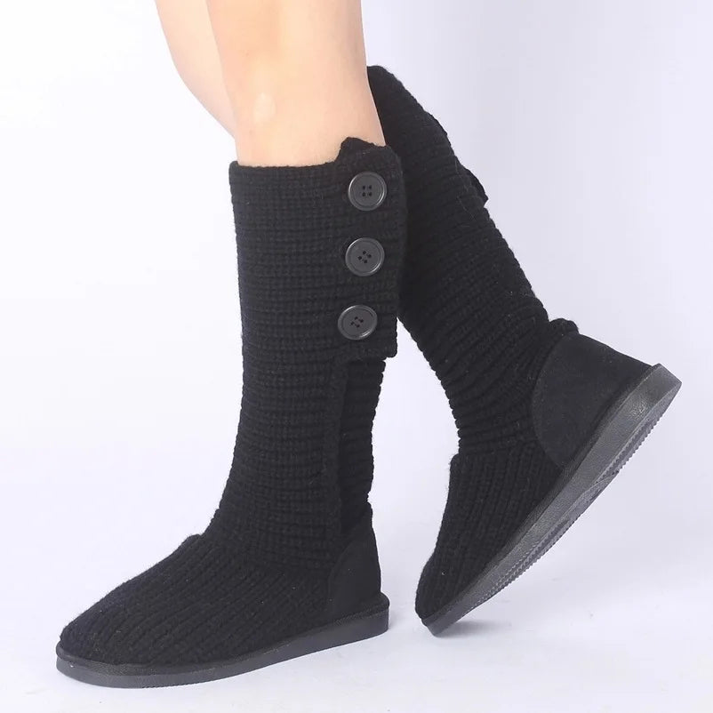 Spring Autumn Winter New Women Flats Fashion Warm Woolen Yarn Mid Half Boots Knitting Wool Yarn Snow Boots Size 35-39 SXQ0905