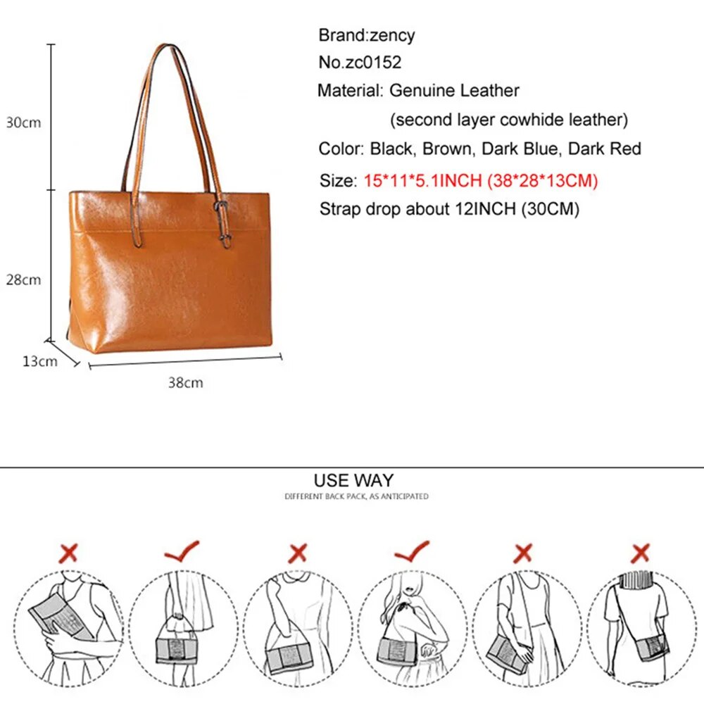 2023 New Style Brown Women Handbag 100% Genuine Leather Female Shoulder Purse Ladies Black Tote Bag Large Capacity Shopping Bags