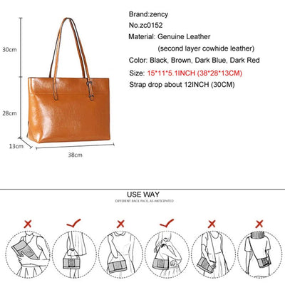 2023 New Style Brown Women Handbag 100% Genuine Leather Female Shoulder Purse Ladies Black Tote Bag Large Capacity Shopping Bags