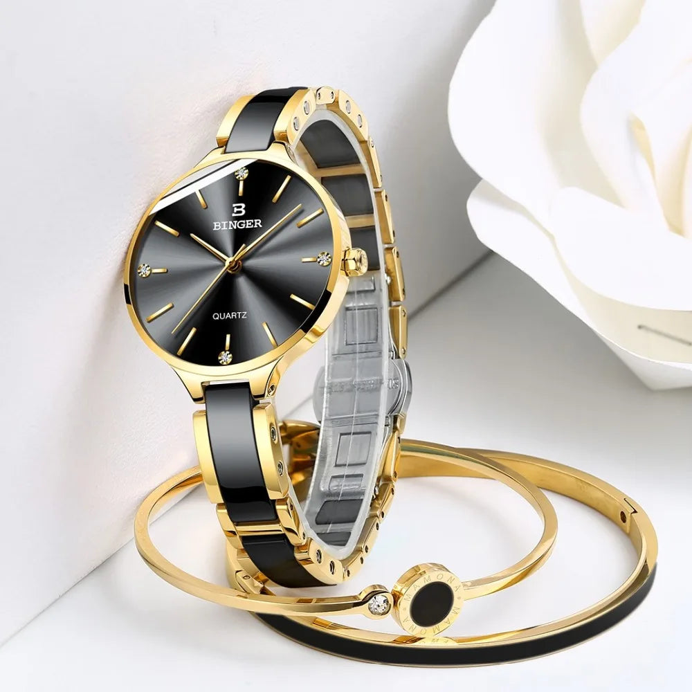 Zegarek damski Switzerland BINGER Fashion Women Watch Luxury Brand Bracelets Ceramic Watch band Sapphire Waterproof Montre femme