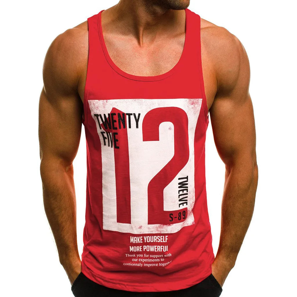 CHAMSGEND Tank Tops Letter Printed Men Sleeveless Tanktops For Boys Bodybuilding Clothing Undershirt Fitness Stringer 5.JAN.15