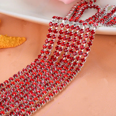 5 Yards/Roll Silver Base Dense Claw Glass Colorful Sew On Rhinestones Cup Chain Rhinestones Trim For Beauty Accessories Y2959