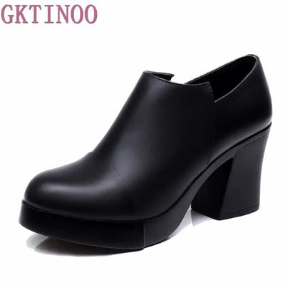 2023 women's spring and autumn shoes thick high heels fashion women genuine leather shoes first layer of cowhide platform pumps