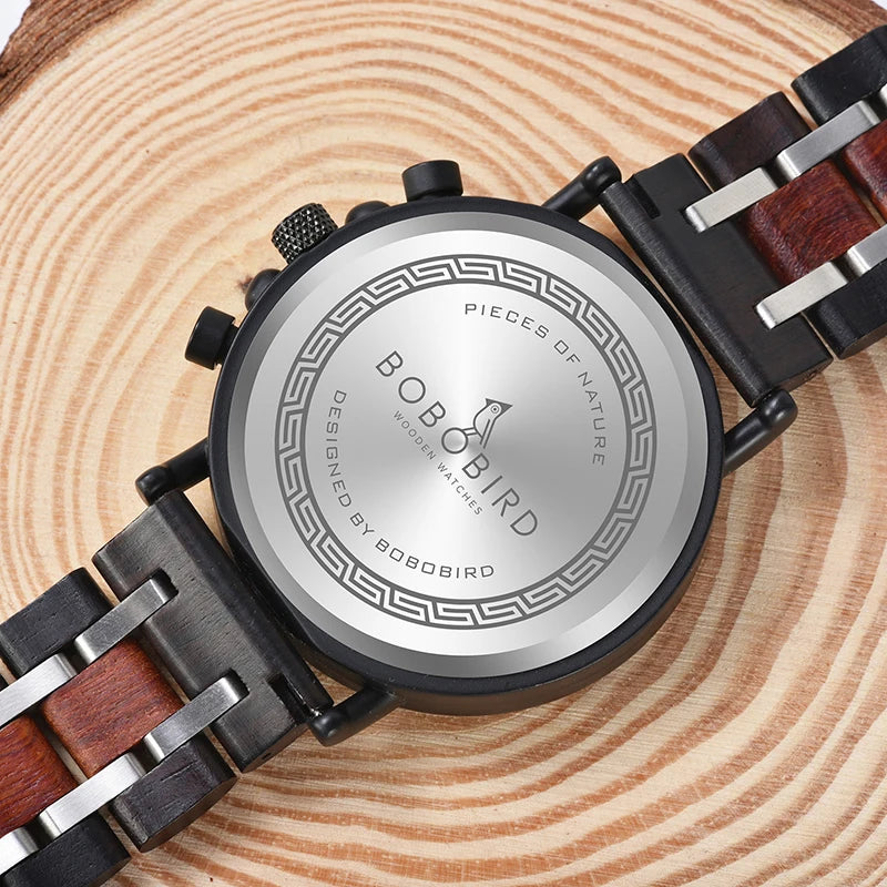 BOBO BIRD Wooden Watch Men Top Brand Luxury Stylish Chronograph Military Watches Wooden Box Logo Custom Great Gift reloj hombre