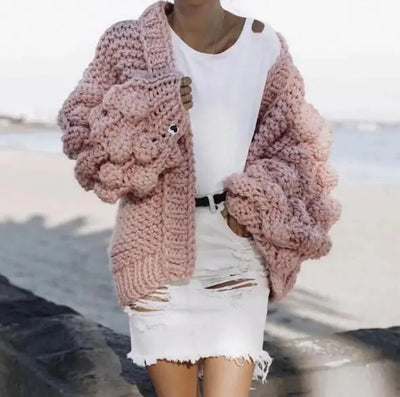 2022 Autumn Winter women sweater ball lantern sleeved cardigans female knitting pull Coarse lazy cadigans women sweater jumper