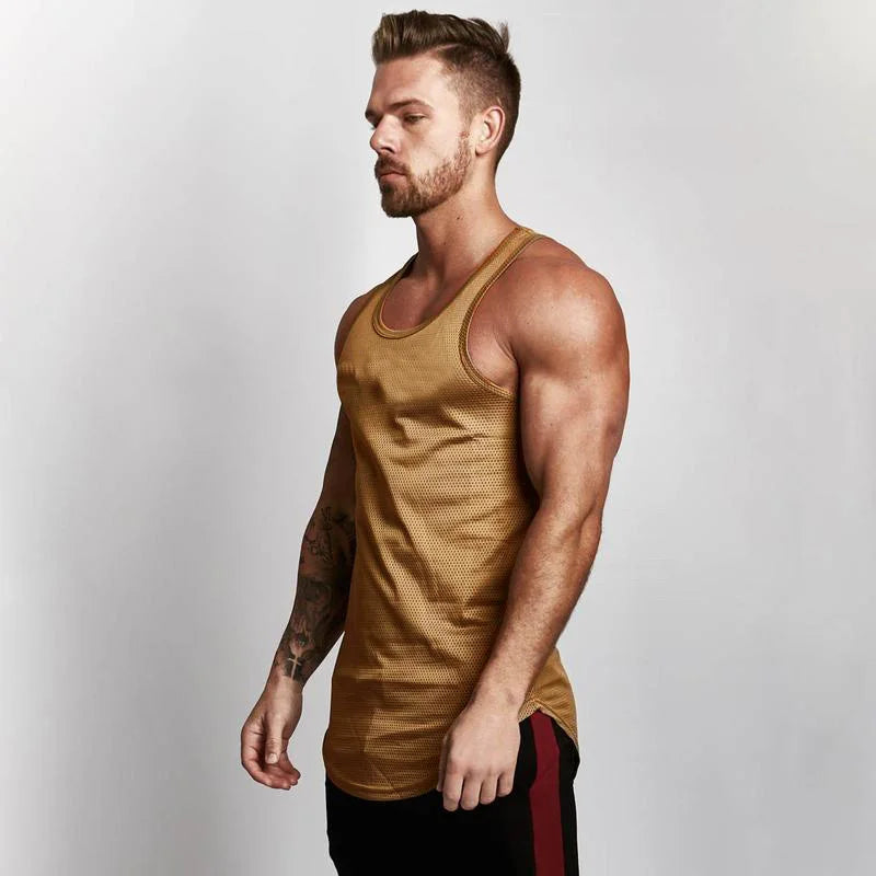 Bodybuilding Tank Tops Men Mesh Sports Tanktops Muscle Vest Fitness Sleeveless Tops Tees Slim Fit Singlets