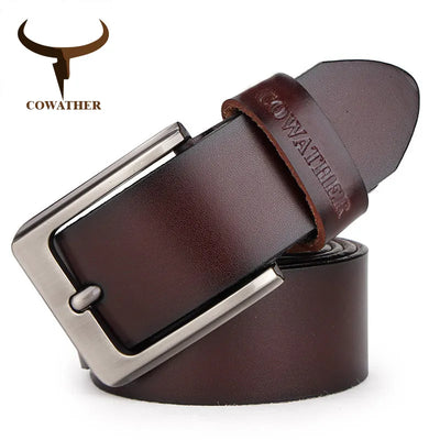 COWATHER cowhide genuine leather belts for men brand Strap male pin buckle vintage jeans belt 100-150 cm long waist 30-52 XF001