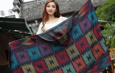 Bohemian Cape Poncho Shawl Scarf Tribal Fringe Hoodies Jacket Ethnic Warm Cardigans For Women 2021 new wool blankets cape shawl