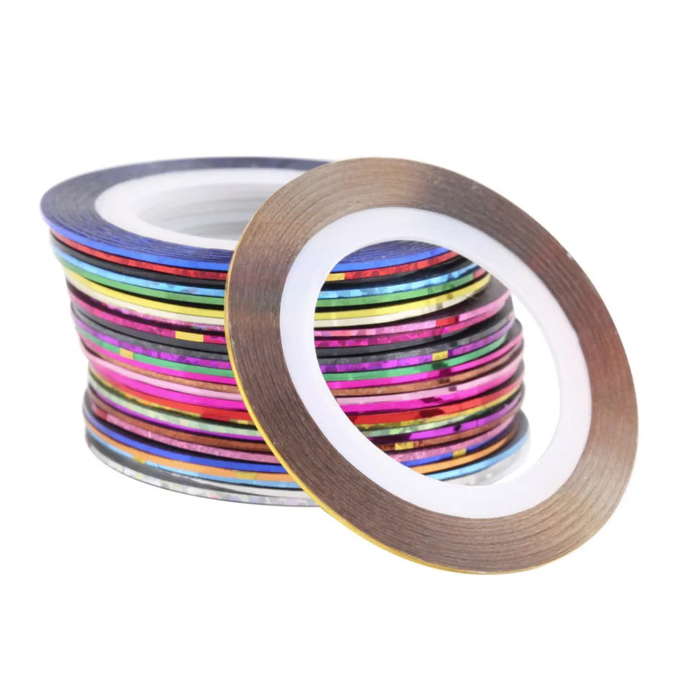 30Pcs Mixed Colorful Beauty Rolls Striping Decals Foil Tips Tape Line DIY Design Nail Art Stickers for nail Tools Decorations