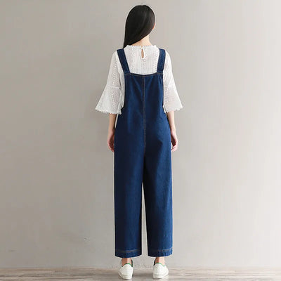 Qiukichonson Wide Leg Jumpsuit With Pockets Spring Summer Womens Rompers Plus Size Jumpsuits Mori Girl Denim Overalls 4XL 5XL