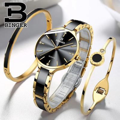 Zegarek damski Switzerland BINGER Fashion Women Watch Luxury Brand Bracelets Ceramic Watch band Sapphire Waterproof Montre femme