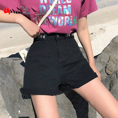 Vintage High Waist Blue Wide Leg Female Jean Shorts Women's Denim Shorts Classic Casual Summer Ladies Shorts Jeans for Women