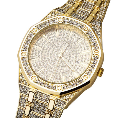 TOPGRILLZ Luxury Brand ICED OUT Watch Quartz Gold HIP HOP Wrist Watches With Micropave CZ Stainless Steel Wristband