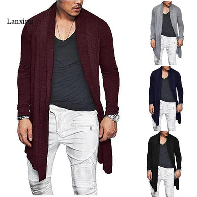 Autumn Men Stylish Knitted Cardigan Slim Fit Pleated Long Sleeve Casual Sweater Overcoat Tops M-XXXL