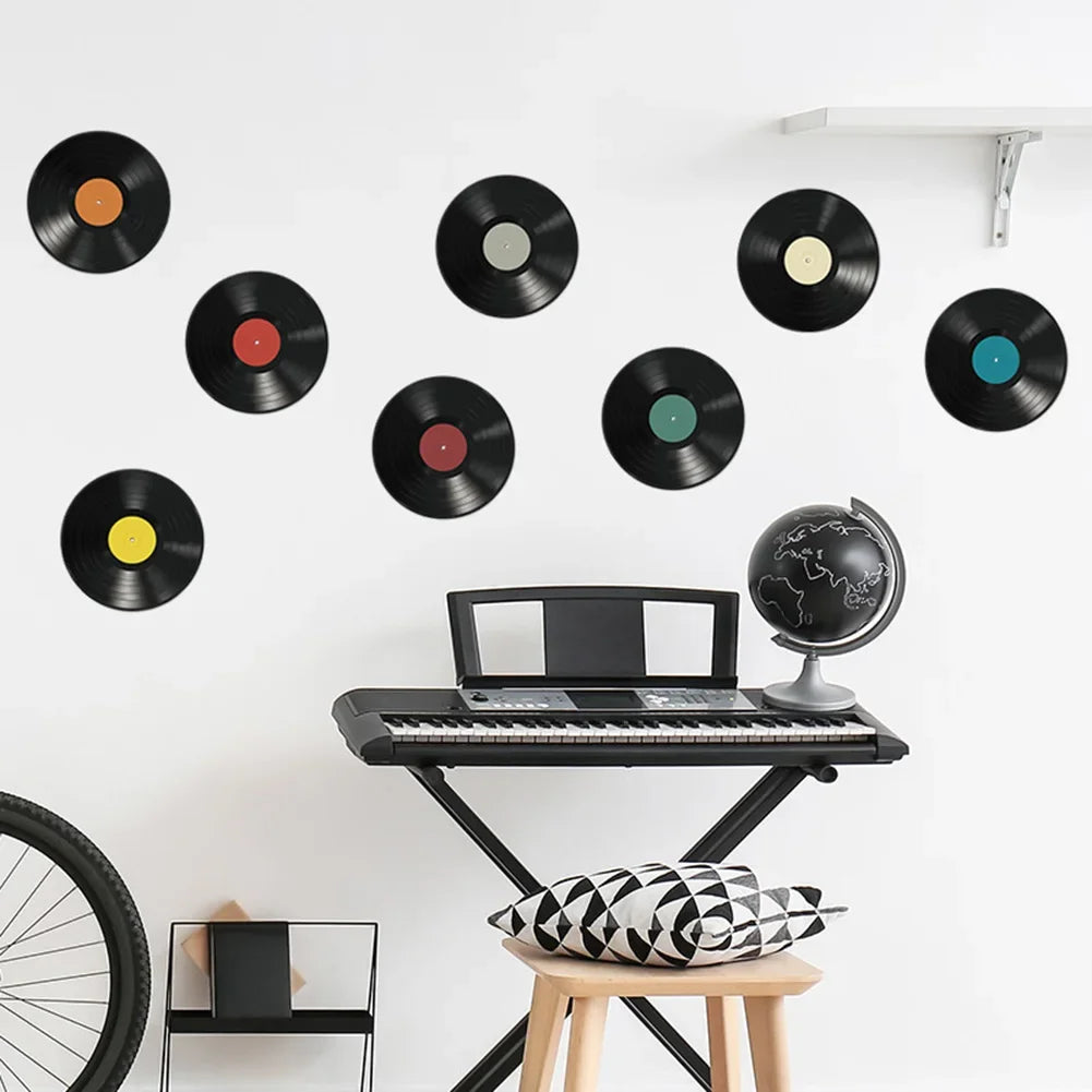 8PCS Vinyl Records Wall Stickers Record Decor Decal Music Aesthetic Signs Mural Home Restaurant Bar House Decoration Stickers