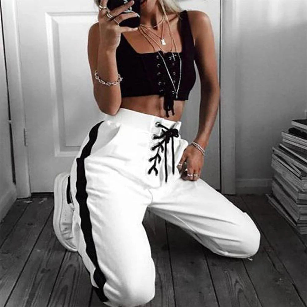 Lace Up Waist Casual Women Pants Solid Pencil Pants Multi-Pockets Straight Slim Fit Trousers clearance sale