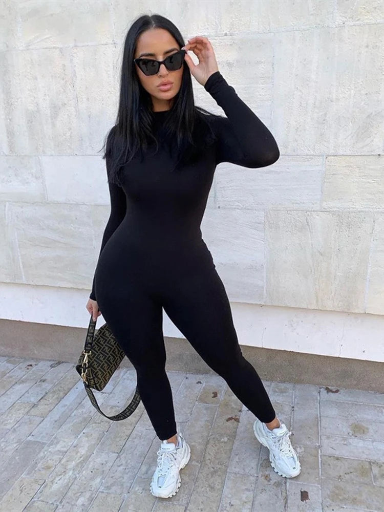 Sisterlinda O-Nek Full Sleeve Jumpsuit Women 2023 Summer Fitness Slim Rompers Long Playsuit Skinny Jogger Mujer Overalls Outfits