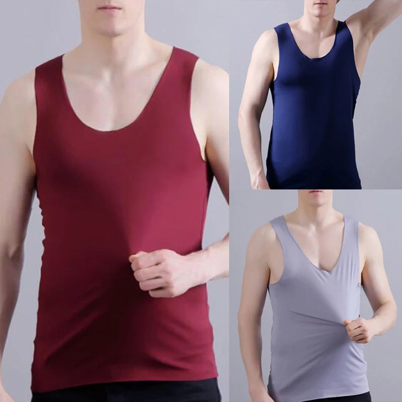 Men Ice Silk Seamless Vest Tank Tops Sports Outer Wear Undershirt T Shirts For Men Gym Fitness Sleeveless Mens Running Vest Tops