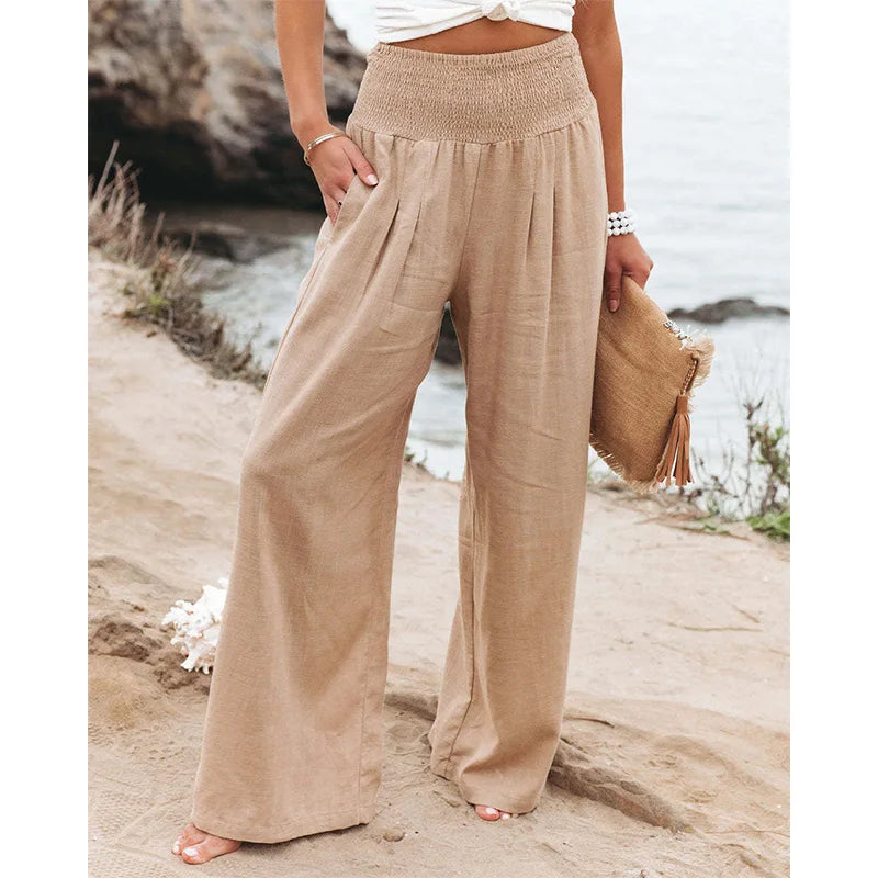 Spring Summer for Women 2022 New Women Pants Office Lady Cotton Linen Pockets Solid Loose Casual White Wide Leg Long Trousers