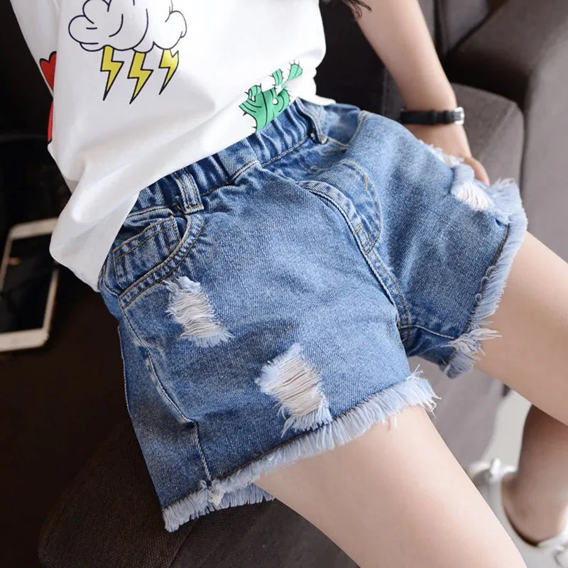 2021 Girls Denim Shorts Teenage Girl Summer Lace Pants Kids Bow Clothes Children Flowers Embroidery Jean Short For Teenager