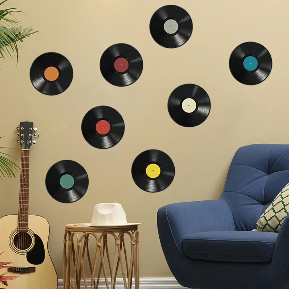 8PCS Vinyl Records Wall Stickers Record Decor Decal Music Aesthetic Signs Mural Home Restaurant Bar House Decoration Stickers