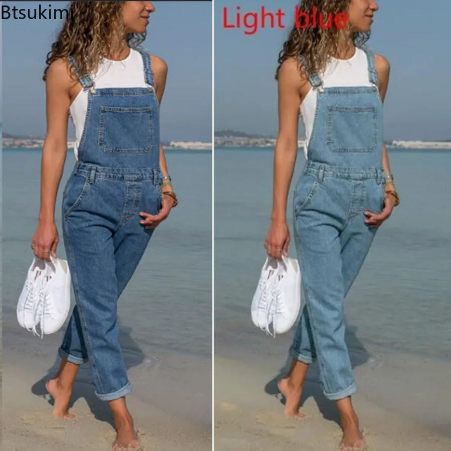 2023 Cargo Pants Women Denim Bib Overalls Jeans Jumpsuits Rompers Ladies Ripped Hole Suspenders Long Playsuit Pockets Overalls