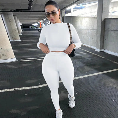 Autumn Winter Two Piece Set Women Outfits Long Sleeve Crop Tops T-shirt Leggings Pants Sports Suit Female Tracksuit Clothes