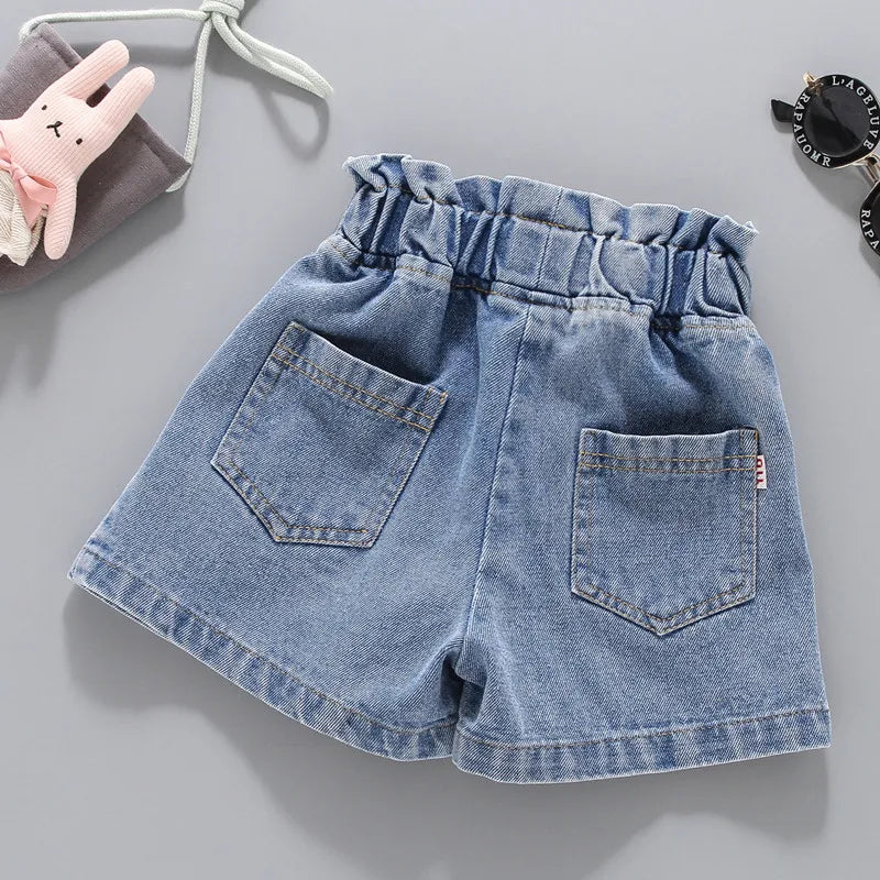 2021 Girls Denim Shorts Teenage Girl Summer Lace Pants Kids Bow Clothes Children Flowers Embroidery Jean Short For Teenager