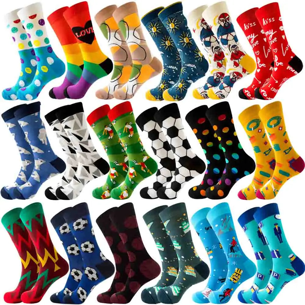 New Happy Mens Socks Women Novelty Cartoon Sock Combed Cotton Funny Men's Big Size Crew Harajuku Hip Hop Thick Long Socks