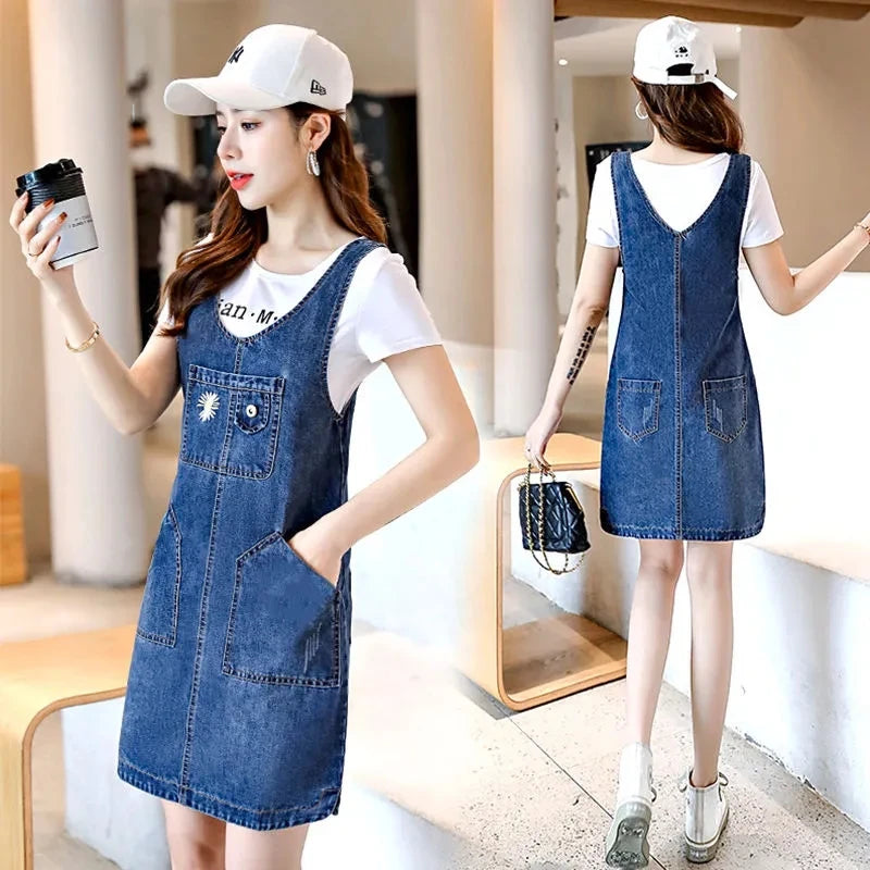 Denim Strap Dress 2023 New Summer Women Fashion Denim Dress Sundress Casual Slim Overalls Dresses Mini Jeans Dress Jumpsuits