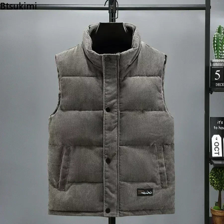 2024 Men's Thick Warm Vest Autumn Winter Cotton Padded Sleeveless Jacket Men Casual Stand Collar Oversized Waistcoat Vests Male