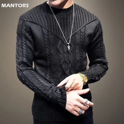 Vintage Basic Men Sweaters Solid Color O-neck Long sleeve Knitted Male Pullover Winter Fashion New Warm Sweater for Men Knitwear