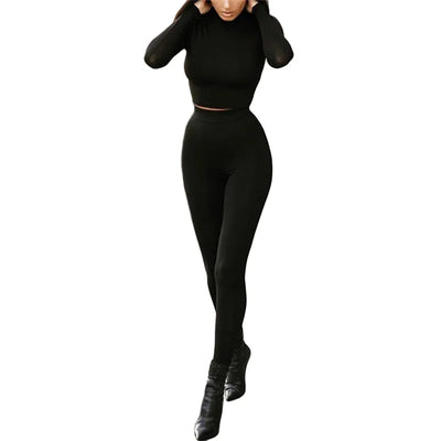 Autumn Winter Two Piece Set Women Outfits Long Sleeve Crop Tops T-shirt Leggings Pants Sports Suit Female Tracksuit Clothes