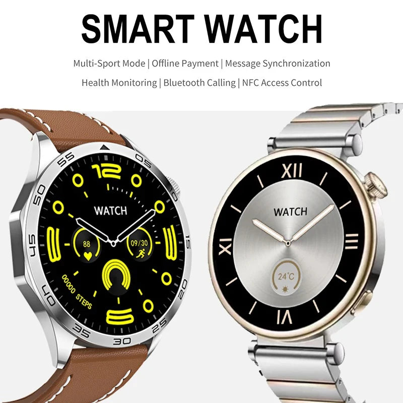 2024 New For Huawei GT 4 Smartwatch Men Women AMOLED NFC Compass Clock Bluetooth Call IP68 Waterproof Sport Smart Watch Bracelet