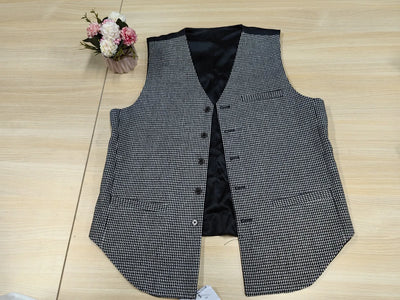 Mens Suit Vest V Neck Wool Brown Single-breasted Houndstooth Waistcoat Casual Formal Business Groomman For Wedding