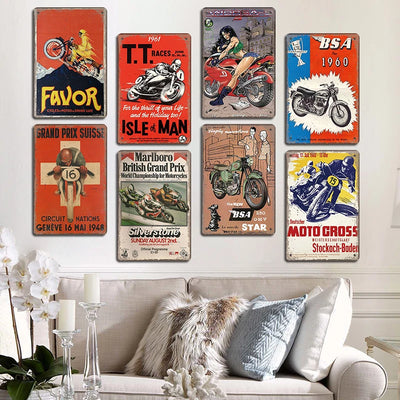 Motocross Poster Vintage Metal Tin Signs Motorcycle Grand Prix Metal Plaque Rero Wall Decor for Garage Moto Club Man Cave