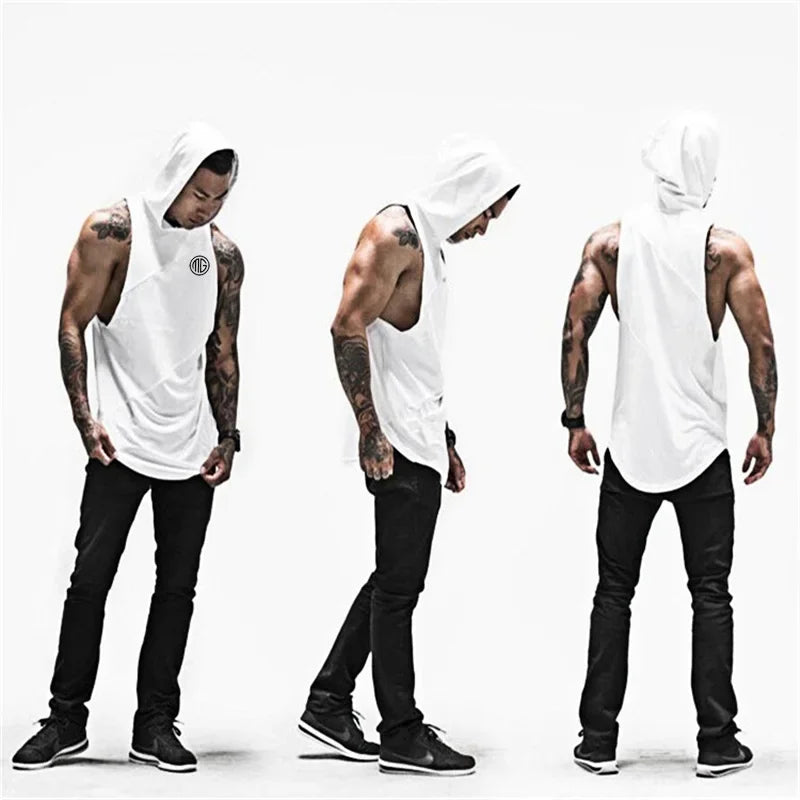 Brand Gyms Clothing Fitness Men Tank Top with hooded Mens Bodybuilding Stringers Tank Tops workout Singlet  Sleeveless Shirt