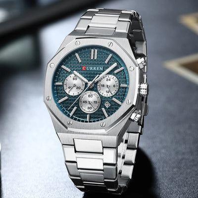 CURREN Fashion Casual Stainless Steel Band Quartz Wristwatches with Chronograph Waterproof Men's Watches