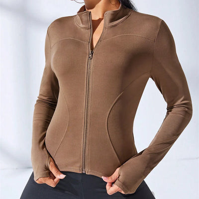 Slim Tracksuit Workout Top Female Training Jackets Zipper Long Sleeve Yoga Running Sports Coat