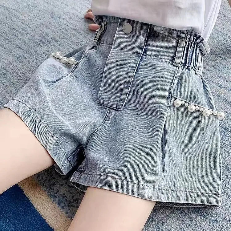 2021 Girls Denim Shorts Teenage Girl Summer Lace Pants Kids Bow Clothes Children Flowers Embroidery Jean Short For Teenager